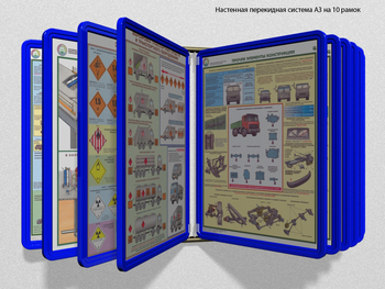 Настенная перекидная система а3 на 10 рамок (синяя) - Перекидные системы для плакатов, карманы и рамки - Настенные перекидные системы - Магазин охраны труда ИЗО Стиль